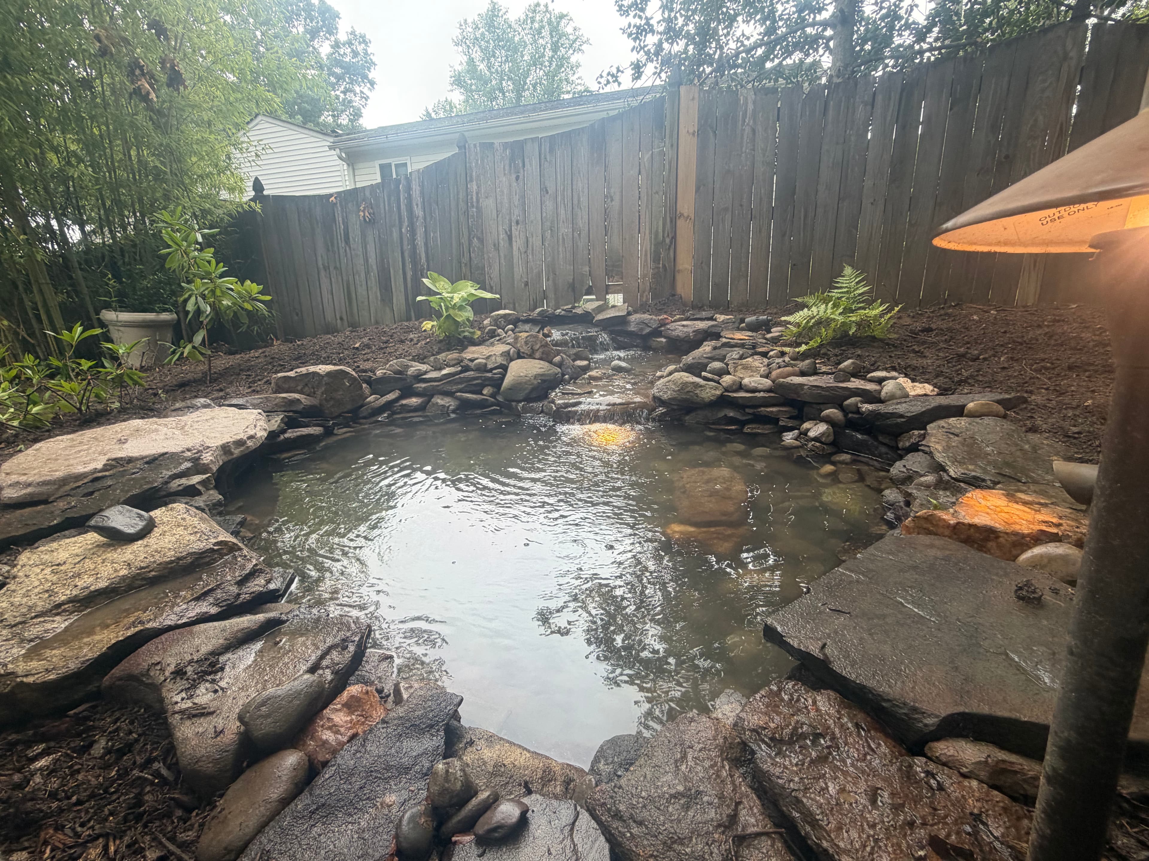Project Micro Pond with Waterfall Built in a Fairfax Backyard image